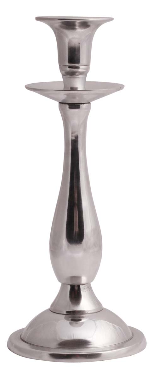 9.5” Aluminum Pillar Candle-Holder – Steel Finish – Wholesale Vintage-Look Décor / Housewarming Gifts